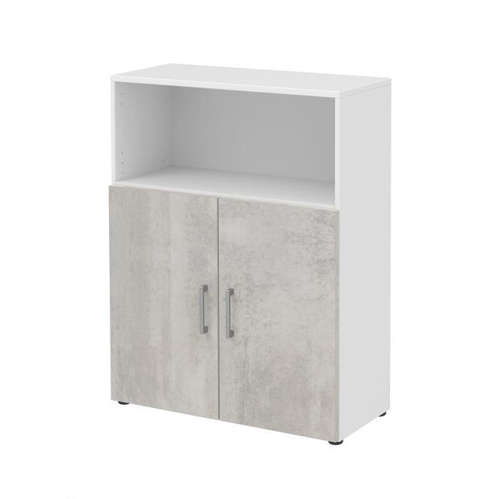 Röhr Bush Highboard in Weiß und Beton Nachbildung mit 2 Türen und 2 Schubkästen für 3 Ordnerhöhen Limitierter Zeitrabatt