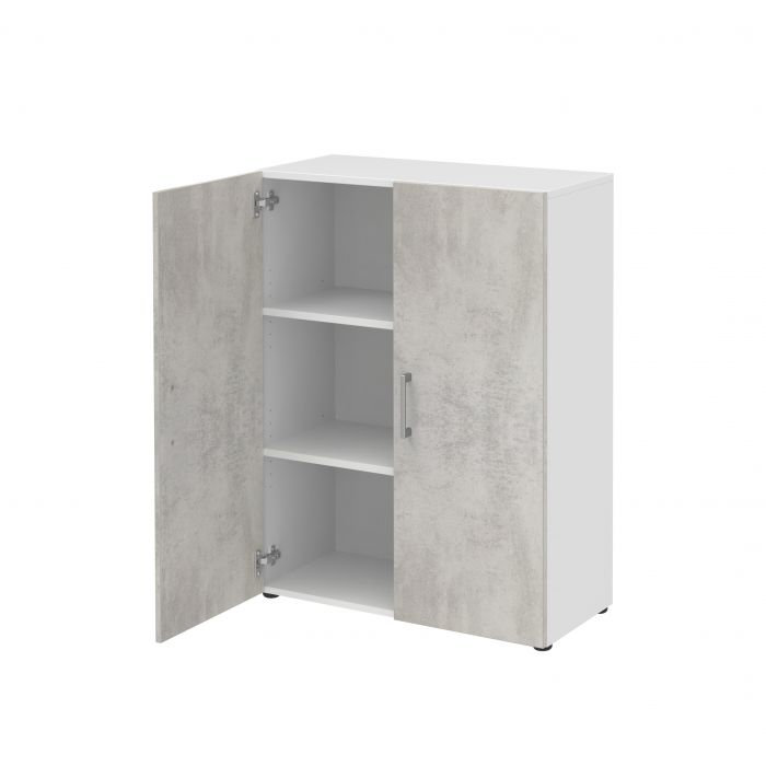 Röhr Bush Schrank in Weiß und Beton Nachbildung mit 2 Türen für 3 Ordnerhöhen Fabrik Onlineshop