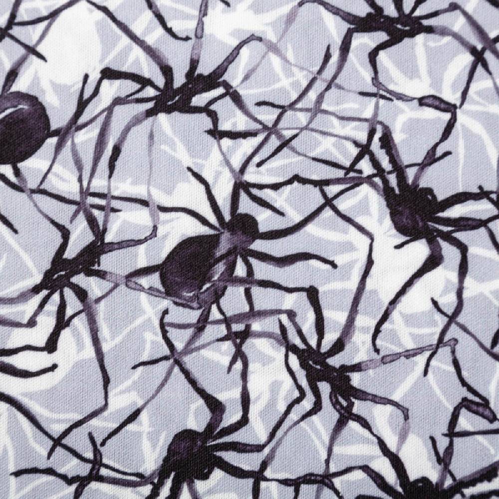 Schöner Leben Jersey Foliendruck Halloween Spinnen glänzend grau schwarz 1,45m Breite Valentinstagsangebot
