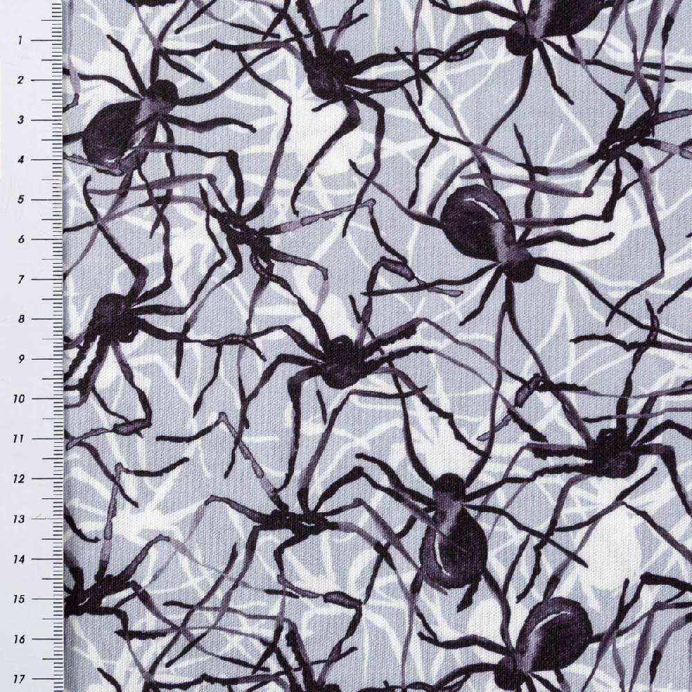 Schöner Leben Jersey Foliendruck Halloween Spinnen glänzend grau schwarz 1,45m Breite Valentinstagsangebot