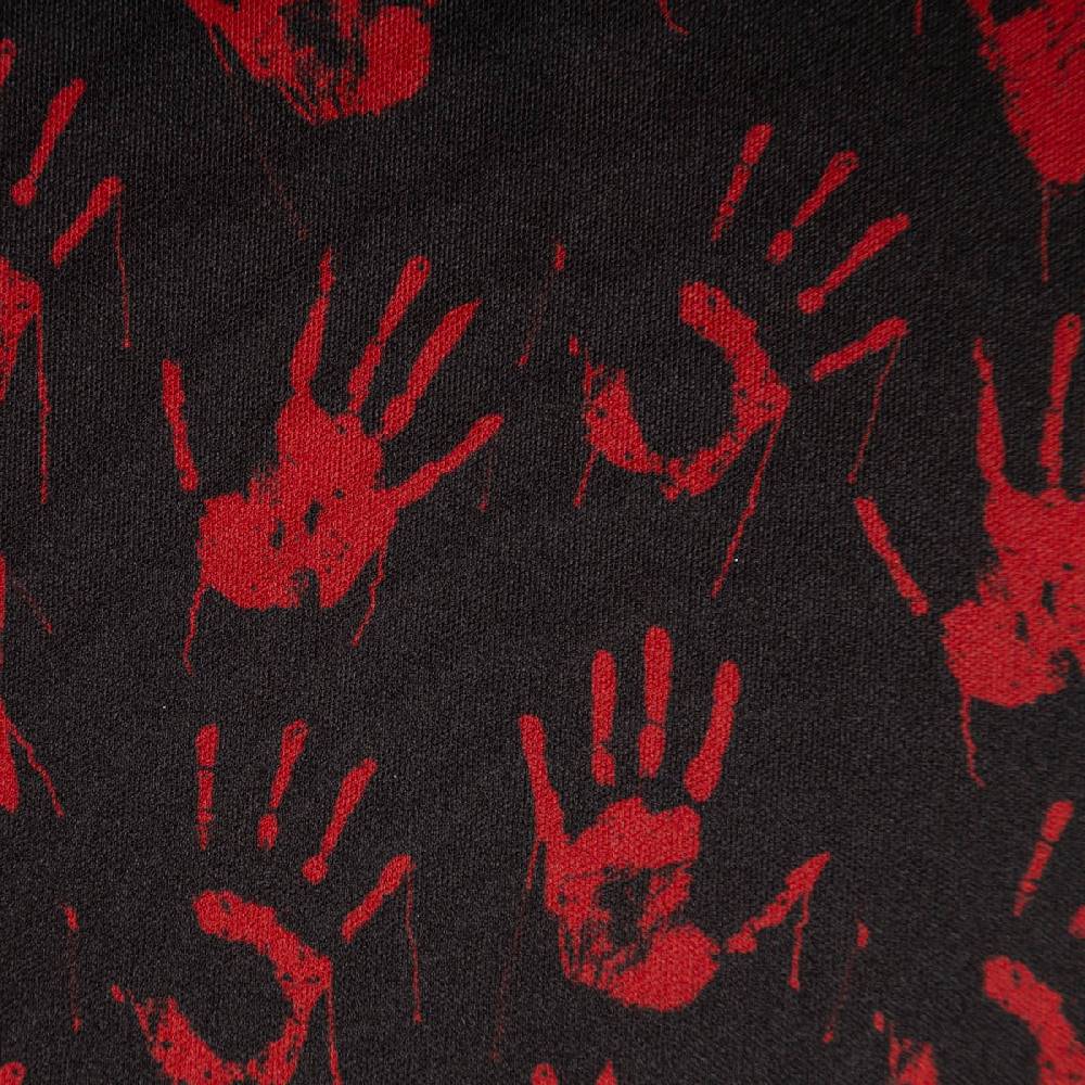 Schöner Leben Jersey Foliendruck Halloween blutige Hände glänzend schwarz rot 1,45m Breite Jubiläumsangebot