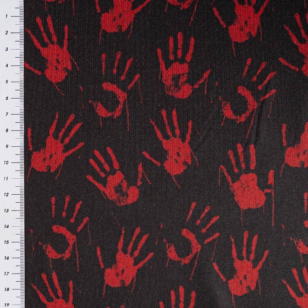 Schöner Leben Jersey Foliendruck Halloween blutige Hände glänzend schwarz rot 1,45m Breite Jubiläumsangebot