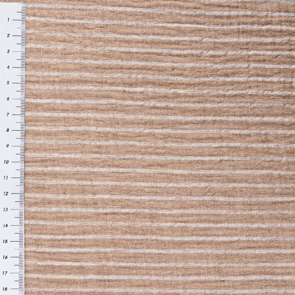 Schöner Leben Musselin Stoff Double Gauze Yarn Dyed Streifen zweiseitig taupe weiß 1,35m Breite Große Rabatte