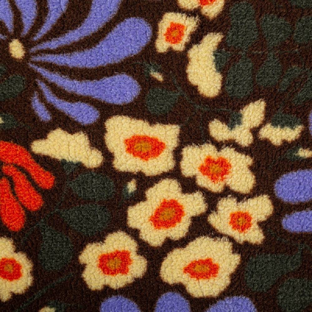 Schöner Leben Teddy Stoff Plüsch SANDRINE Retro Blumen lila orange grün 1,50m Breite Letzte 2 Tage