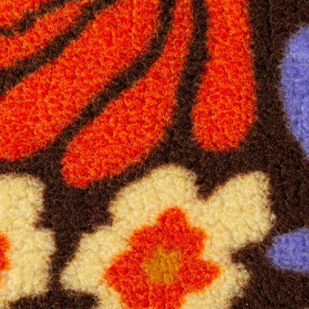 Schöner Leben Teddy Stoff Plüsch SANDRINE Retro Blumen lila orange grün 1,50m Breite Letzte 2 Tage