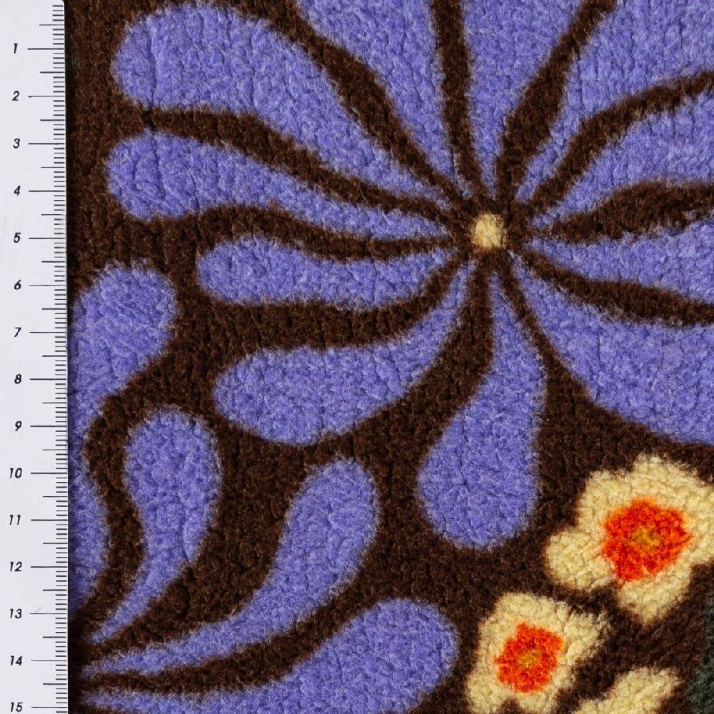 Schöner Leben Teddy Stoff Plüsch SANDRINE Retro Blumen lila orange grün 1,50m Breite Letzte 2 Tage