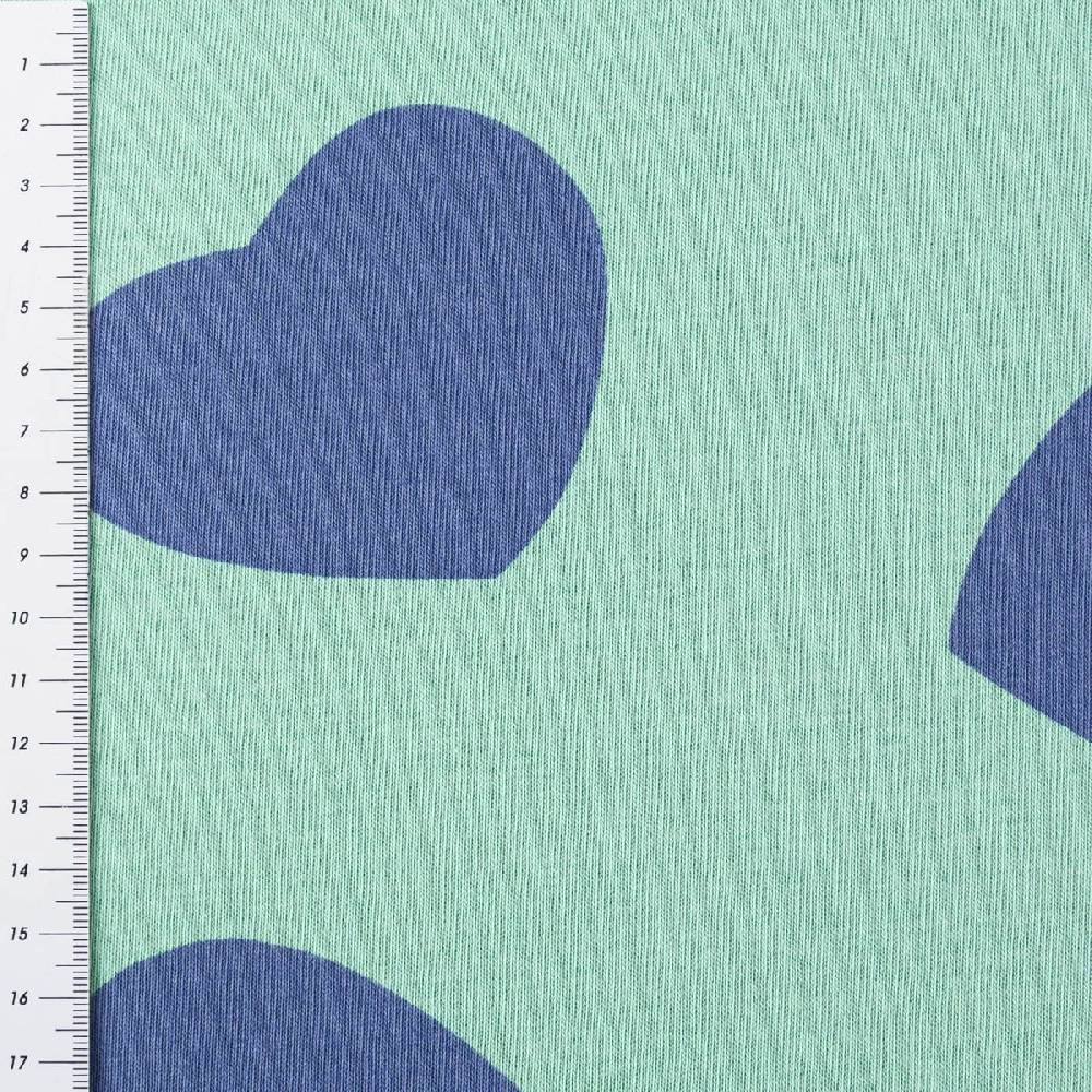 Schöner Leben French Terry Stoff Sommersweat Jogging Hearts mintgrün blau1,45m Breite Letzter Tag