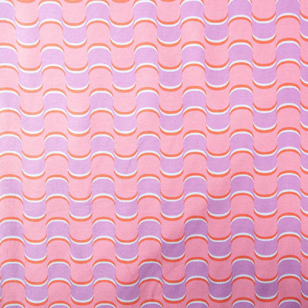 Schöner Leben French Terry Sommersweat ABSTRACT Retro geschwungene Linien rosa lila 1,45m Breite Bis zu 50% Rabatt