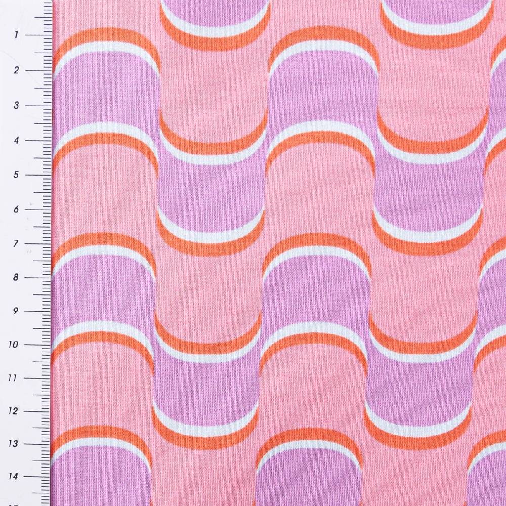 Schöner Leben French Terry Sommersweat ABSTRACT Retro geschwungene Linien rosa lila 1,45m Breite Bis zu 50% Rabatt