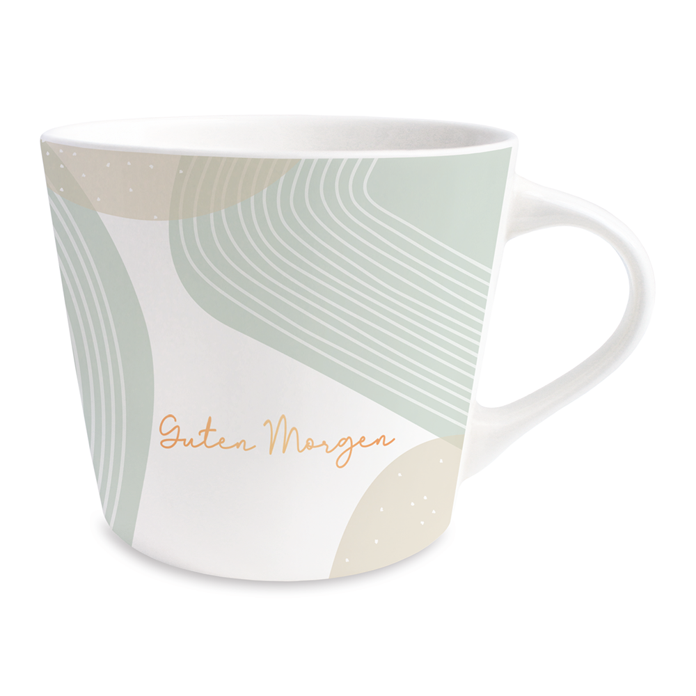 Schöner Leben Tasse mit Goldveredelung Guten Morgen weiß grün gold 420ml von Grafik Werkstatt