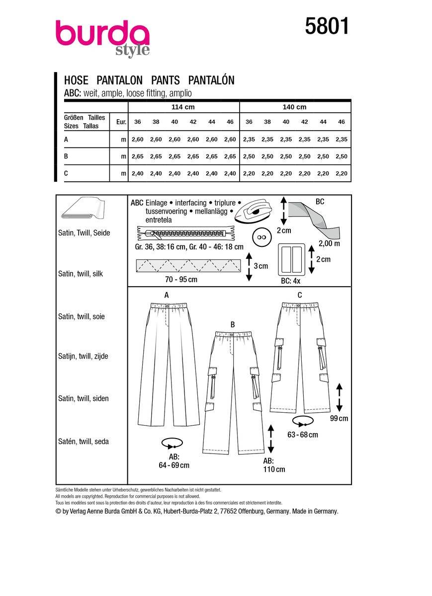 Schöner Leben Burda Schnittmuster 5801 Damen Hose Räumungsverkauf
