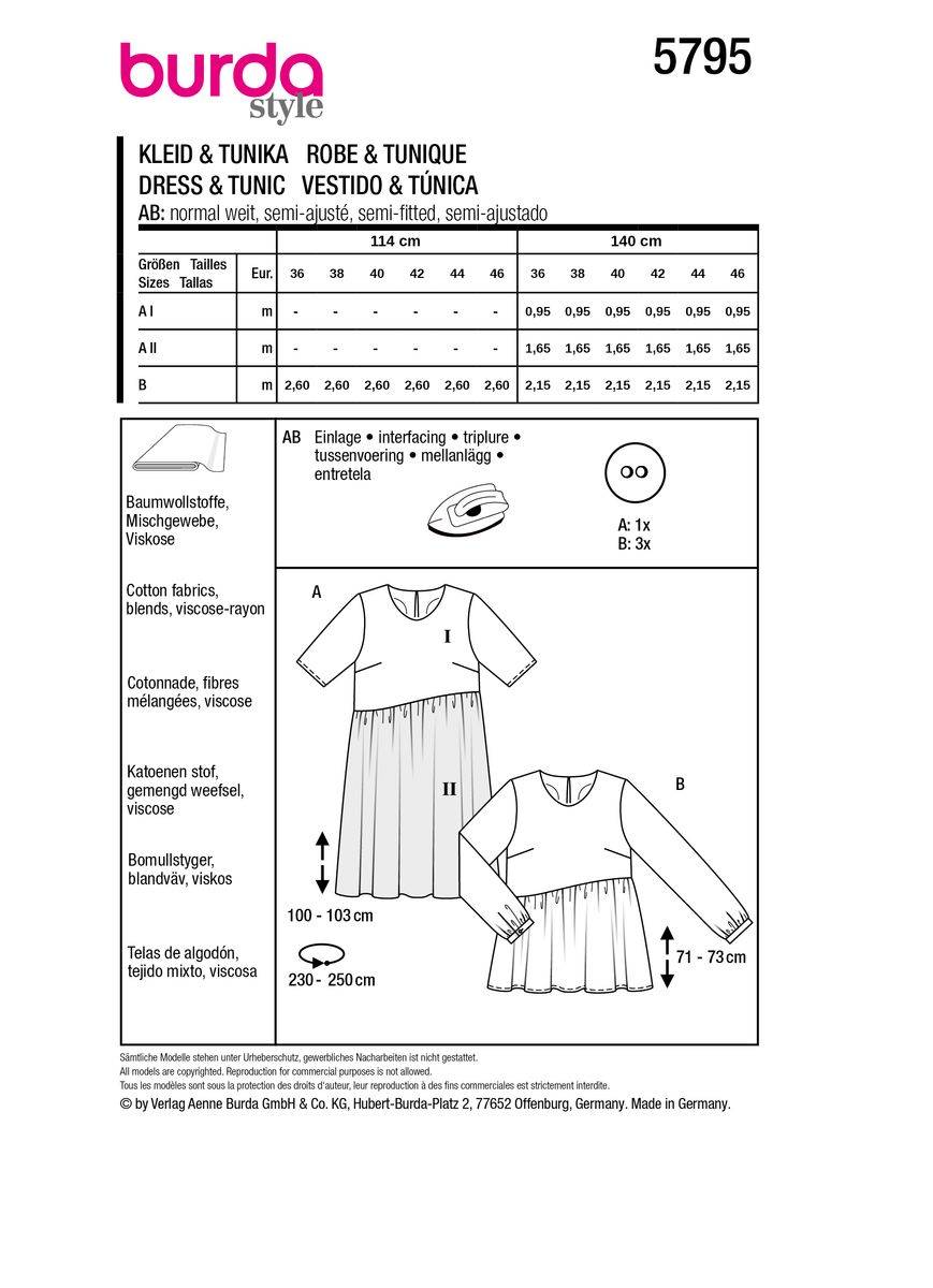 Schöner Leben Burda Schnittmuster 5795 Damen Kleid & Tunika Tiefpreis
