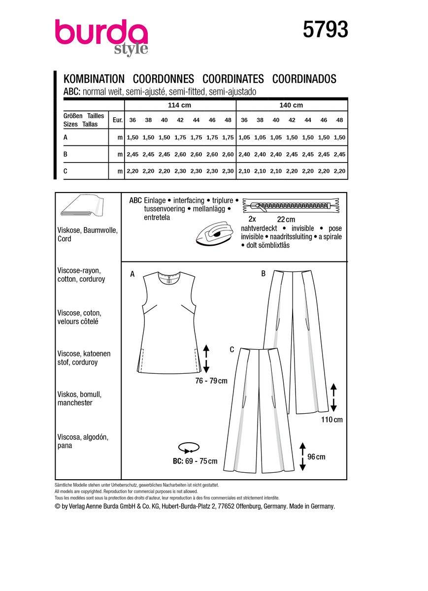 Schöner Leben Burda Schnittmuster 5793 Damen Kombination Wochenangebot