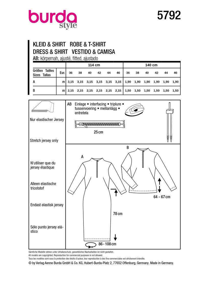 Schöner Leben Burda Schnittmuster 5792 Damen Kleid & Shirt Kostenlose Rückgabe