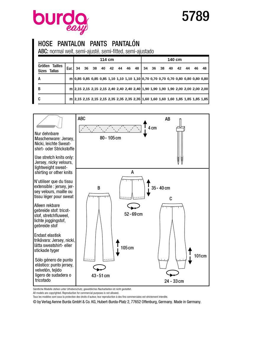 Schöner Leben Burda Schnittmuster 5789 Damen Hose JETZT KAUFEN