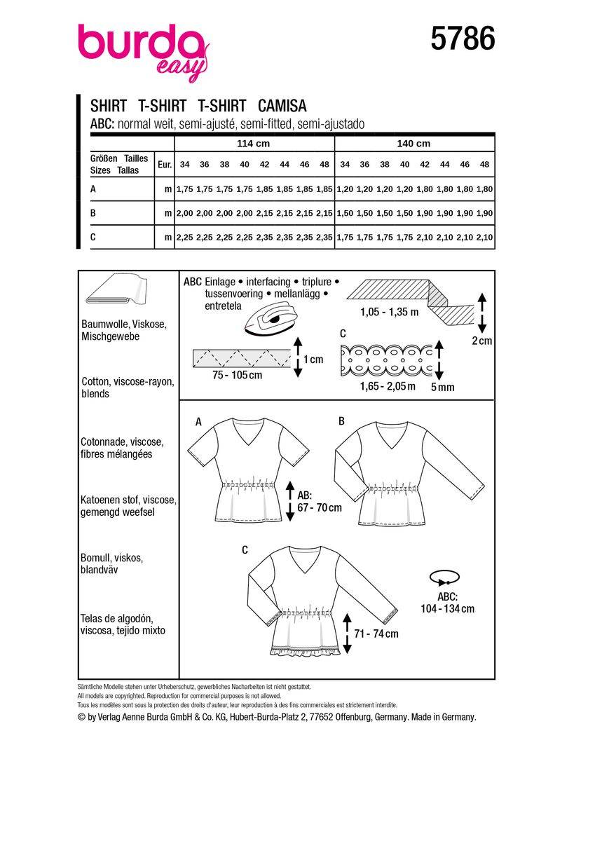 Schöner Leben Burda Schnittmuster 5786 Damen Shirt Letzter Tag