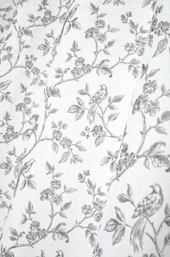 Schöner Leben Ösenvorhang Claire mit Vögeln und Blumenranken weiß dunkelgrau 140x260cm Kostenloser Versand international