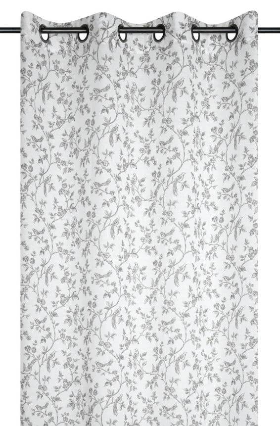 Schöner Leben Ösenvorhang Claire mit Vögeln und Blumenranken weiß dunkelgrau 140x260cm Kostenloser Versand international