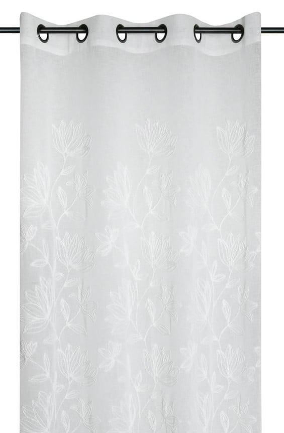 Schöner Leben Ösenvorhang mit Blumen-Stickereien Leinenstruktur wollweiß 140x260cm Begrenzt auf 3 Tage