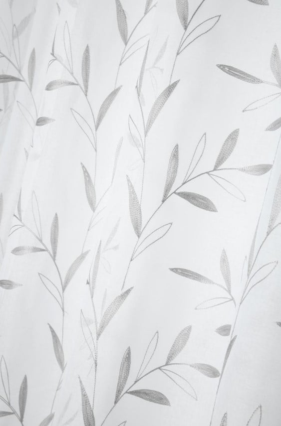 Schöner Leben Ösenvorhang Voile mit Blätter-Stickereien weiß grau 140x260cm Speichern exportieren