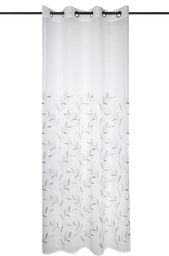 Schöner Leben Ösenvorhang Voile mit Blätter-Stickereien weiß grau 140x260cm Speichern exportieren