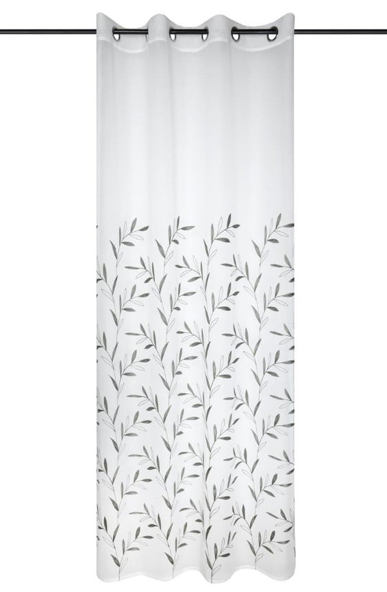 Schöner Leben Ösenvorhang Voile mit Blätter-Stickereien weiß grün 140x260cm Black Friday Preise