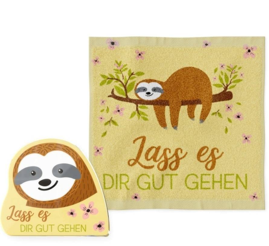 Schöner Leben Magisches Handtuch Faultier "Lass es dir gut gehen" gelb von La Vida