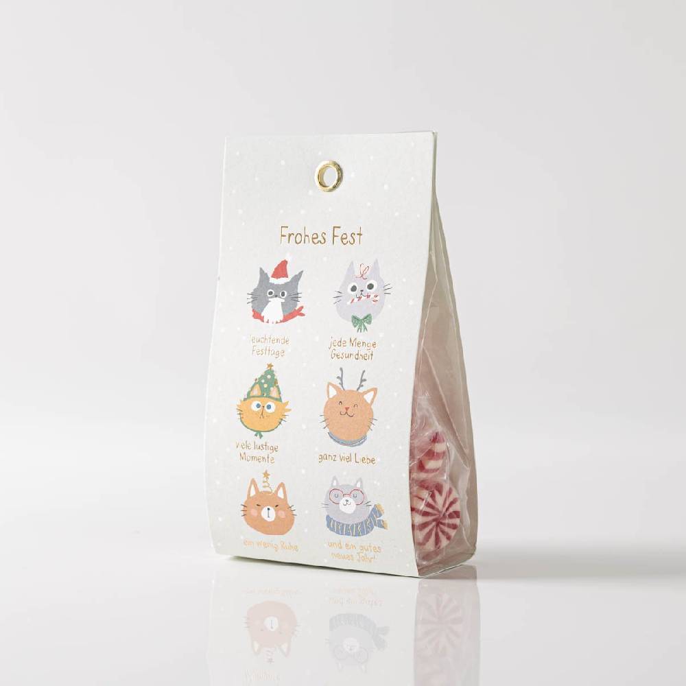 Schöner Leben Weihnachts-Bonbons mit Glühweinschmack Frohes Fest Katzen 75g von Grafik Werkstatt Letzte 2 Tage