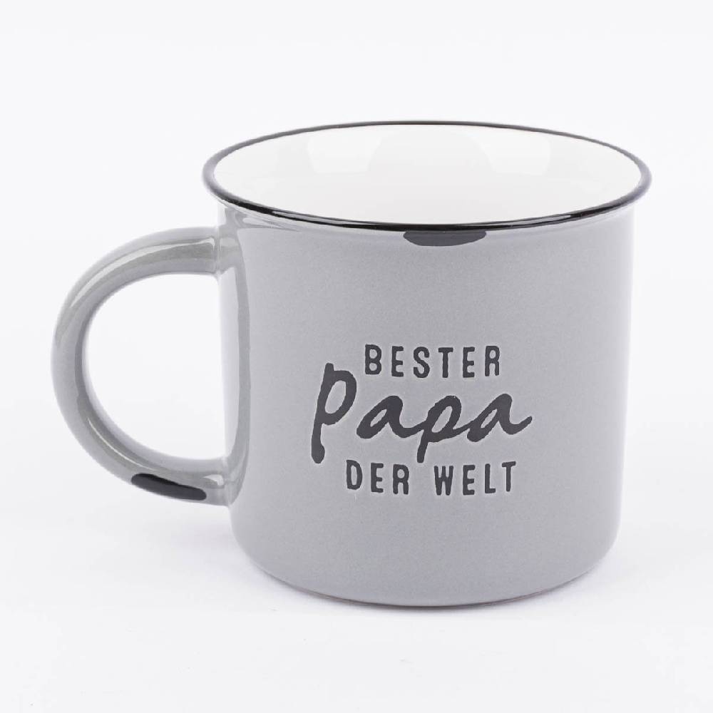 Schöner Leben Tasse Vintage aus Keramik in Emaille-Optik Bester Papa der Welt blaugrau schwarz 400ml von Grafik Werkstatt Discount Store für neue Produkte