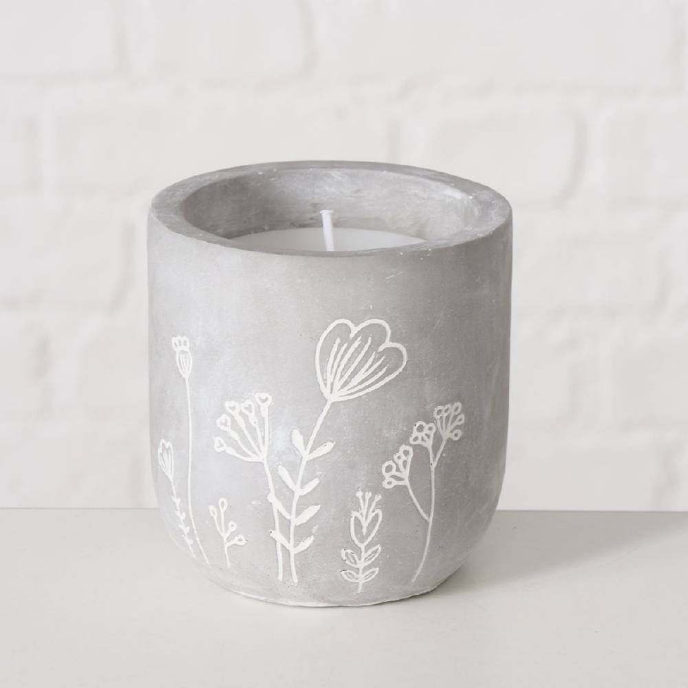 Schöner Leben Kerzentopf aus Beton mit floraler Gravur 8,5x8,5cm mit 12 Std Brenndauer, 1 Stk Riesige Rabatte