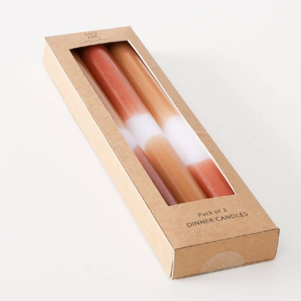 Schöner Leben Stabkerze Duo im 3er Set braun caramel 255x21mm mit 7 Std Brenndauer 50% Rabatt mit kostenlosem Versand