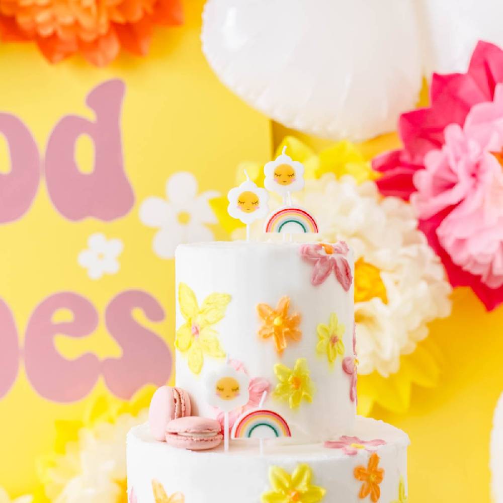 Schöner Leben 5 Stück Geburtstagskerzen Daisy Blumen und Regenbogen Clearance-Verkauf