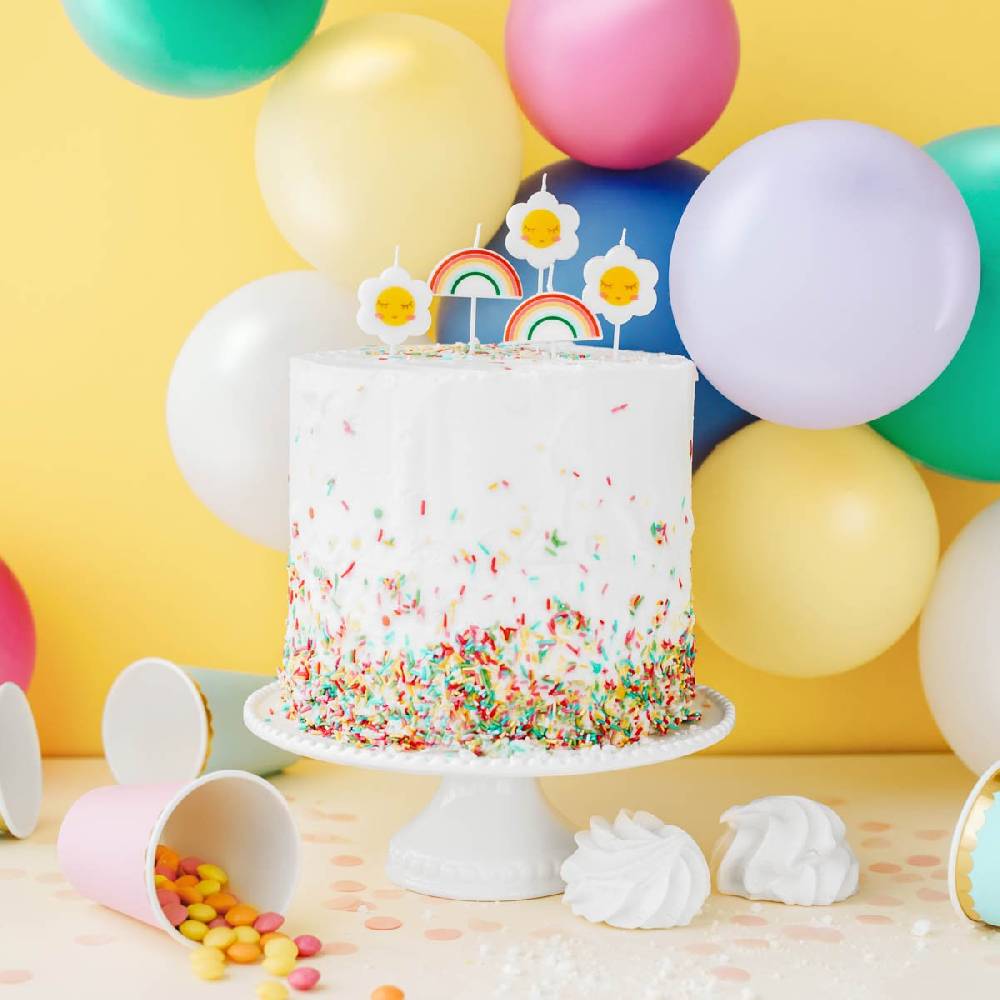 Schöner Leben 5 Stück Geburtstagskerzen Daisy Blumen und Regenbogen Clearance-Verkauf