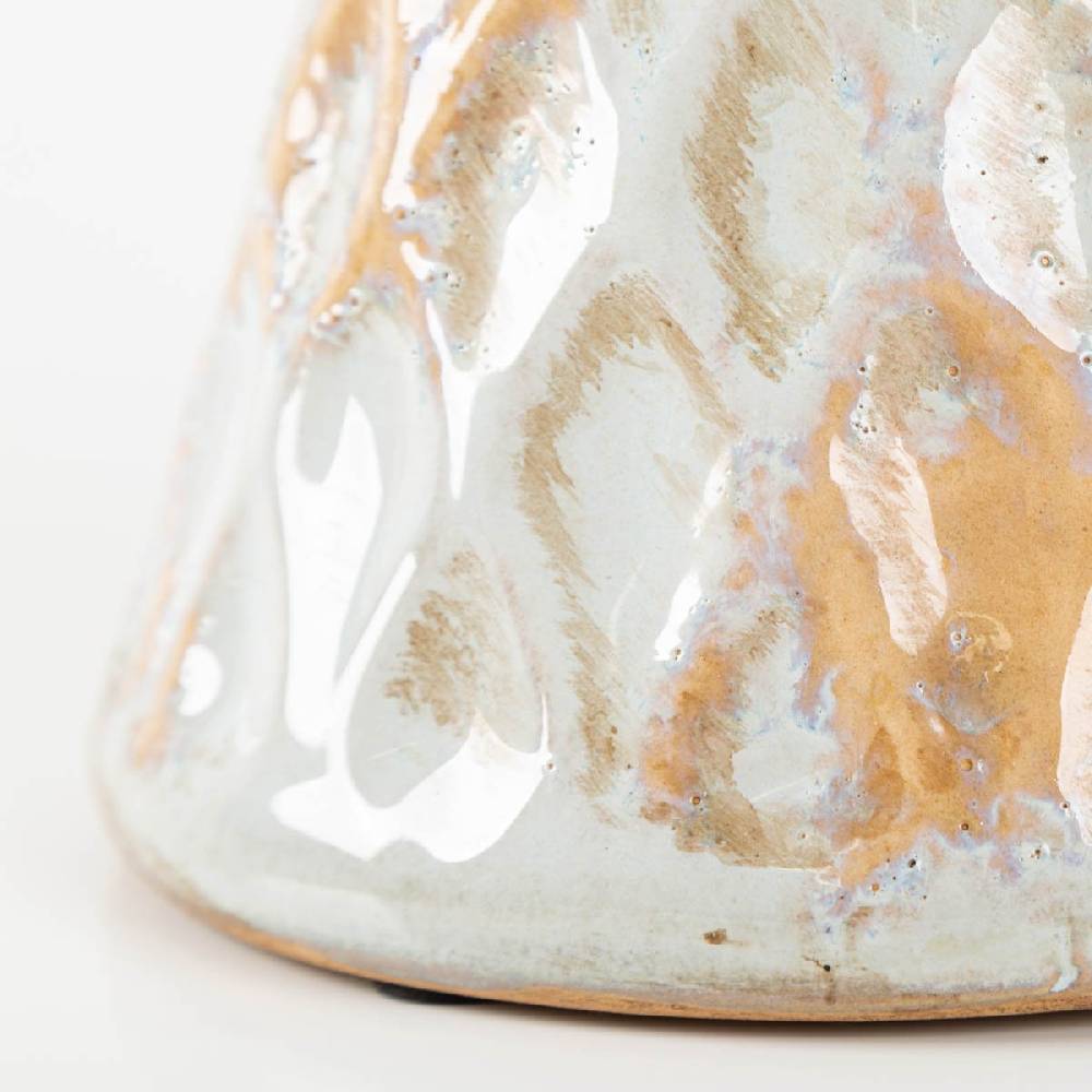 Schöner Leben Kerzenständer Keramik mit Reliefstruktur grau beige 14x16cm von Clayre & Eef Limitierter Zeitrabatt