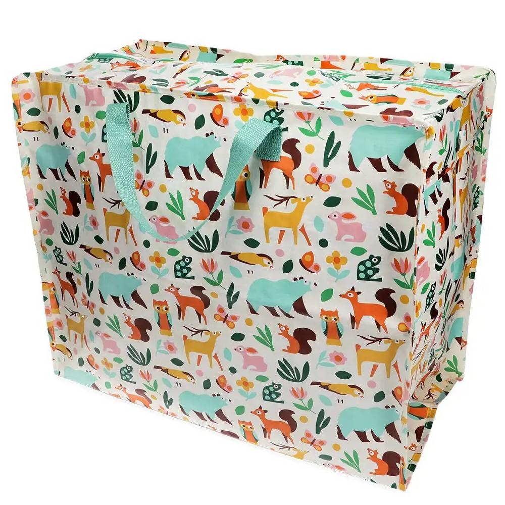 Schöner Leben XXL Tasche Waldtiere aus recyceltem Material weiß bunt 55x48x28cm Günstig kaufen