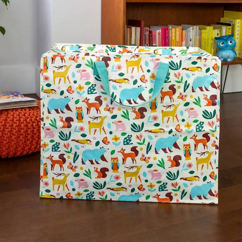 Schöner Leben XXL Tasche Waldtiere aus recyceltem Material weiß bunt 55x48x28cm Günstig kaufen