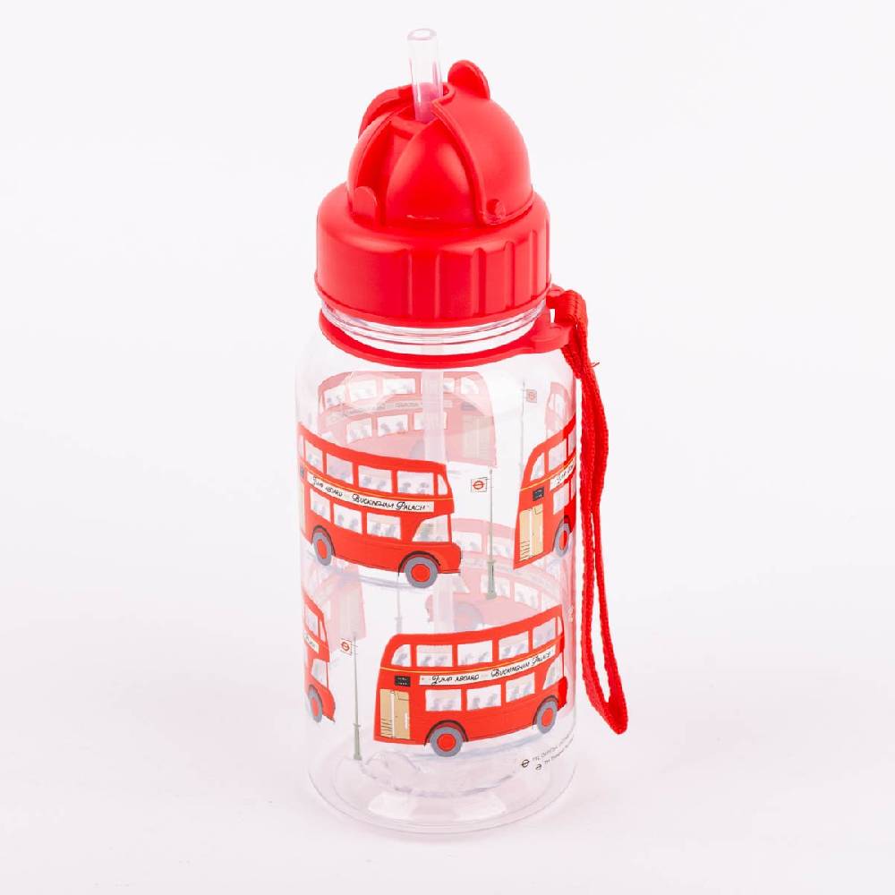 Schöner Leben Kinder Trinkflasche mit Trinkhalm London Bus transparent rot 500ml Versandkostenfrei
