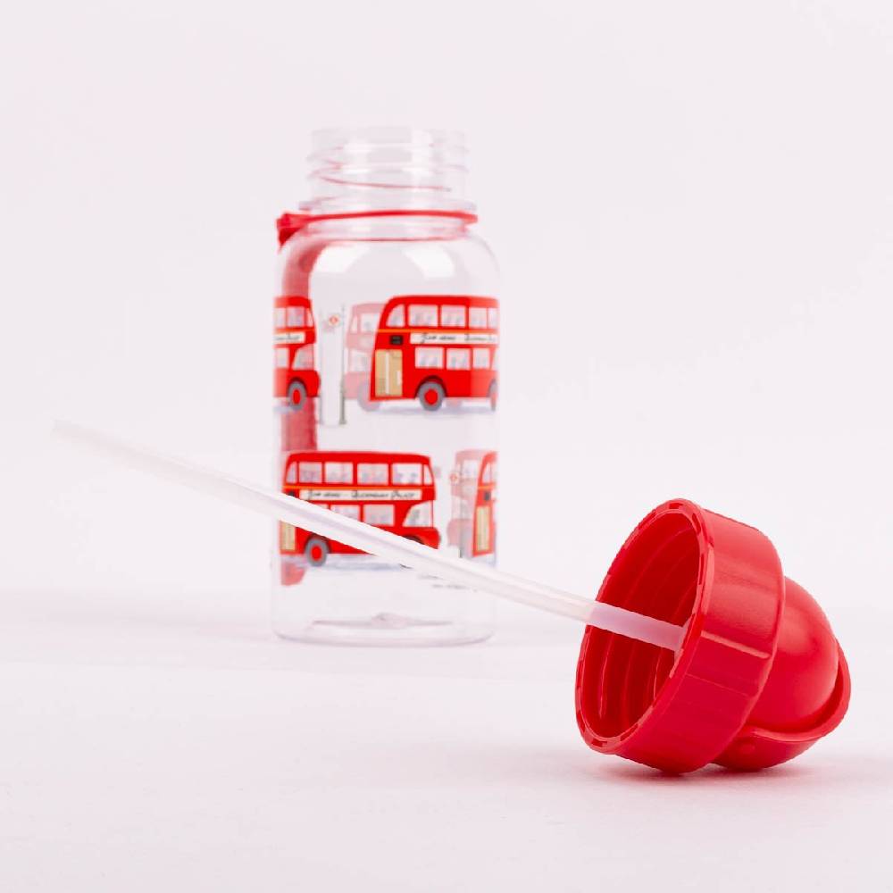 Schöner Leben Kinder Trinkflasche mit Trinkhalm London Bus transparent rot 500ml Versandkostenfrei