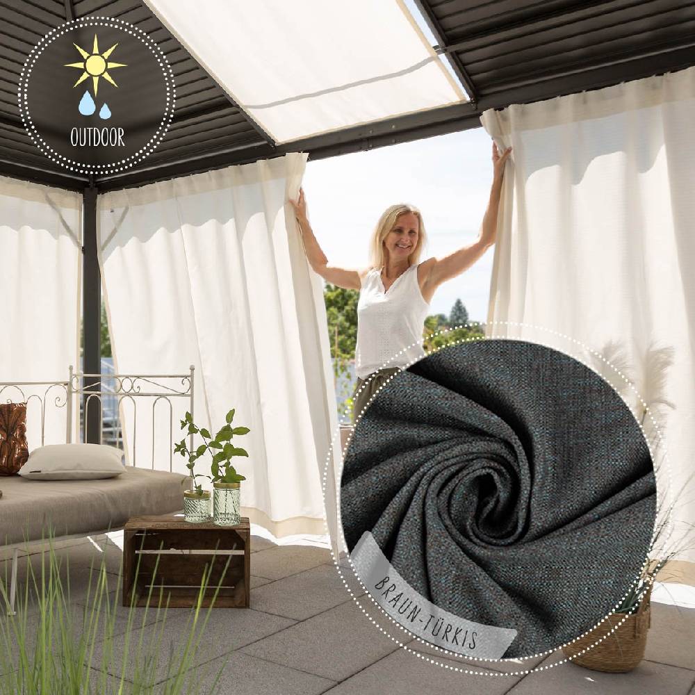 Schöner Leben Outdoor Vorhang Olefina mit Smok-Schlaufenband braun-türkis in 245cm oder Wunschlänge von SCHÖNER LEBEN Zeitlich begrenztes Angebot