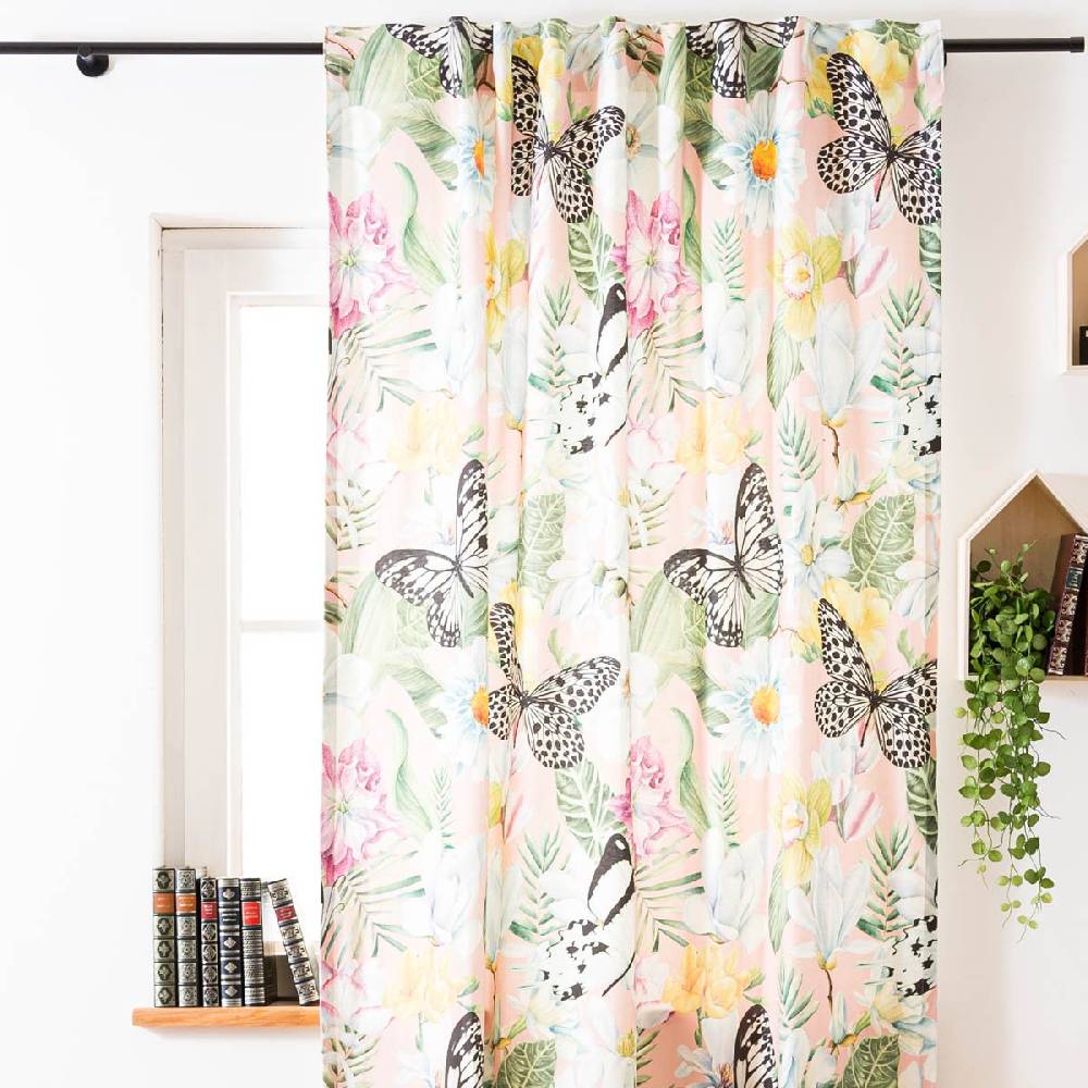 Schöner Leben Vorhang mit Smok-Schlaufenband Exotik Blüten Schmetterling in 245cm oder Wunschlänge von SCHÖNER LEBEN Kauf eins, bekomm eins gratis