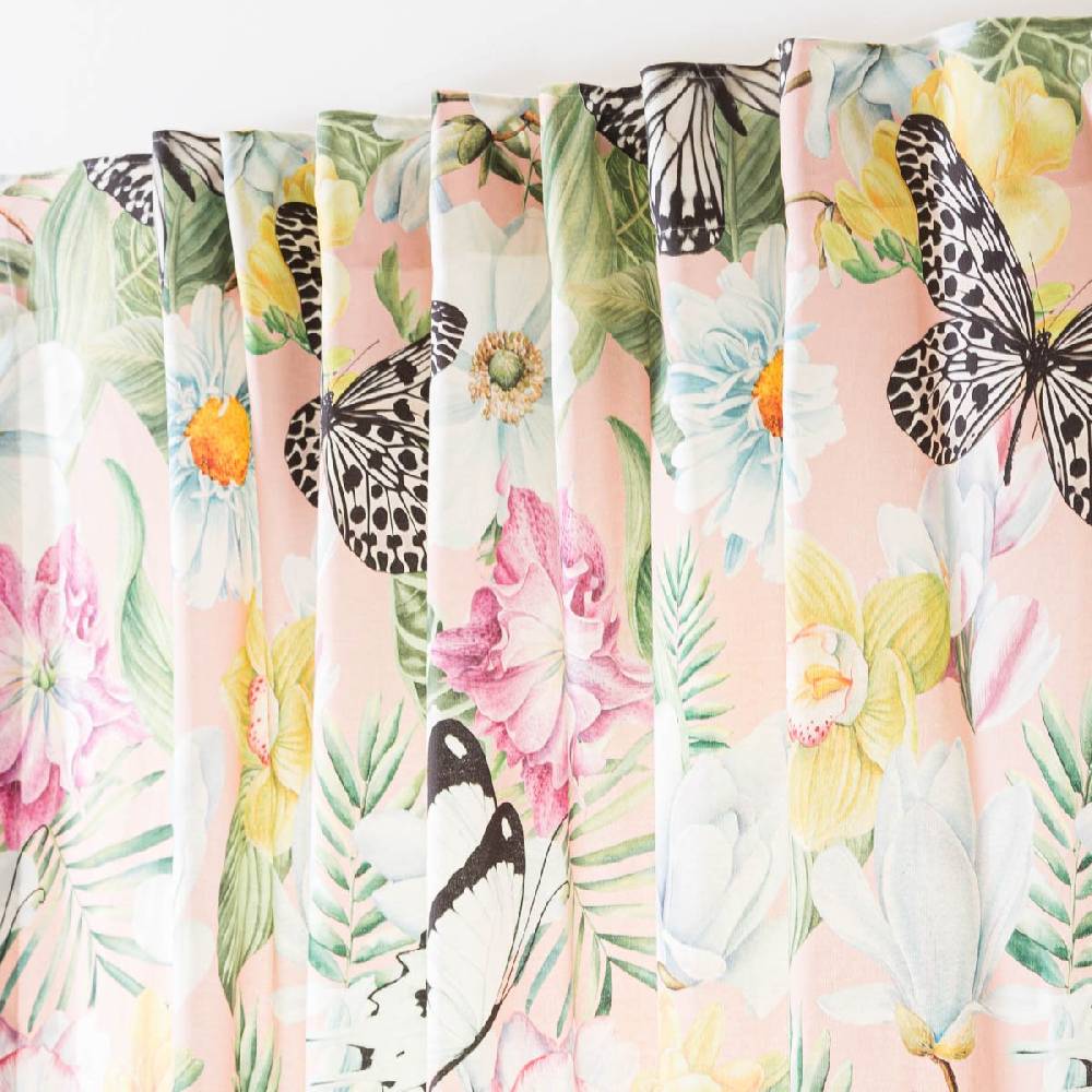 Schöner Leben Vorhang mit Smok-Schlaufenband Exotik Blüten Schmetterling in 245cm oder Wunschlänge von SCHÖNER LEBEN Kauf eins, bekomm eins gratis
