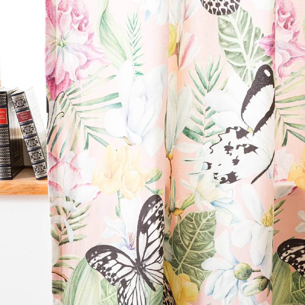 Schöner Leben Vorhang mit Smok-Schlaufenband Exotik Blüten Schmetterling in 245cm oder Wunschlänge von SCHÖNER LEBEN Kauf eins, bekomm eins gratis
