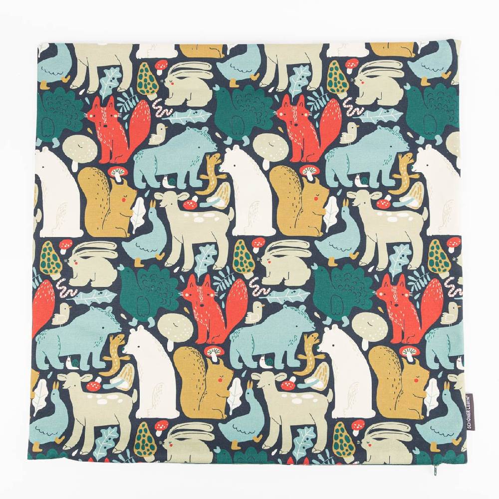 Schöner Leben Kissenhülle Waldtiere Scandi blau rot beige in versch. Größen von SCHÖNER LEBEN Tägliche Deals