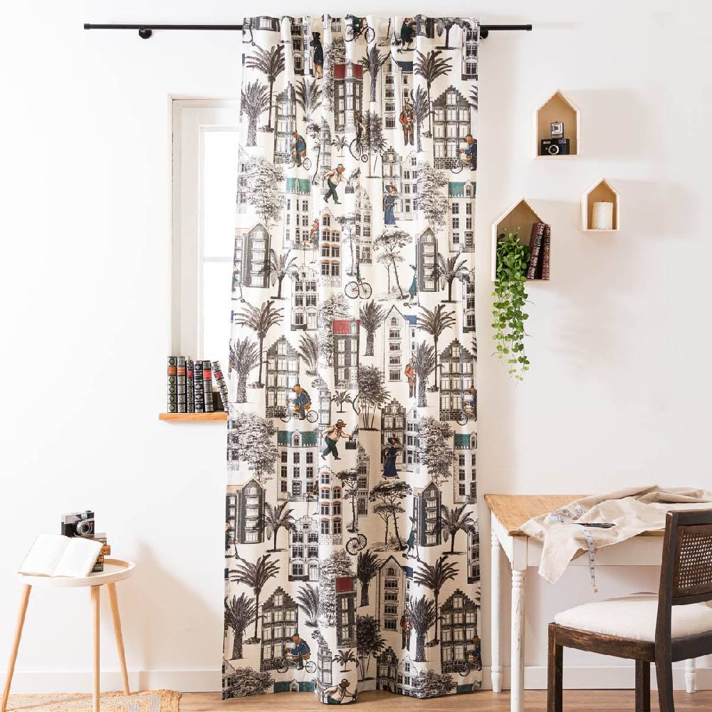 Schöner Leben Vorhang mit Smok-Schlaufenband Retro Tierfiguren Häuser in 245cm oder Wunschlänge von SCHÖNER LEBEN Riesige Ersparnisse