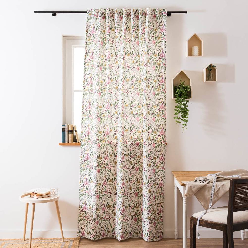 Schöner Leben Vorhang mit Smok-Schlaufenband Aquarell Blumen weiß rosa grün in 245cm oder Wunschlänge von SCHÖNER LEBEN VIP-Rabatte