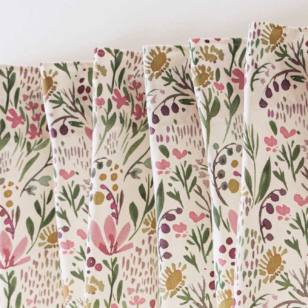 Schöner Leben Vorhang mit Smok-Schlaufenband Aquarell Blumen weiß rosa grün in 245cm oder Wunschlänge von SCHÖNER LEBEN VIP-Rabatte