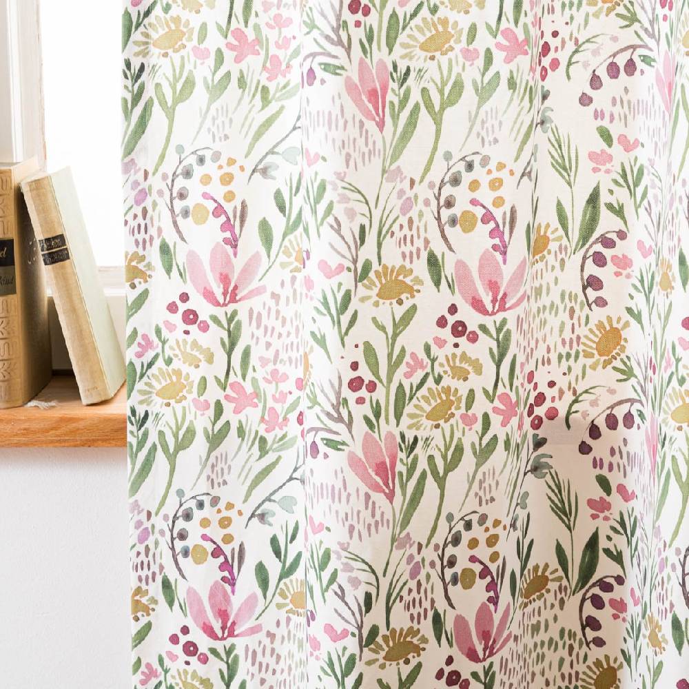 Schöner Leben Vorhang mit Smok-Schlaufenband Aquarell Blumen weiß rosa grün in 245cm oder Wunschlänge von SCHÖNER LEBEN VIP-Rabatte