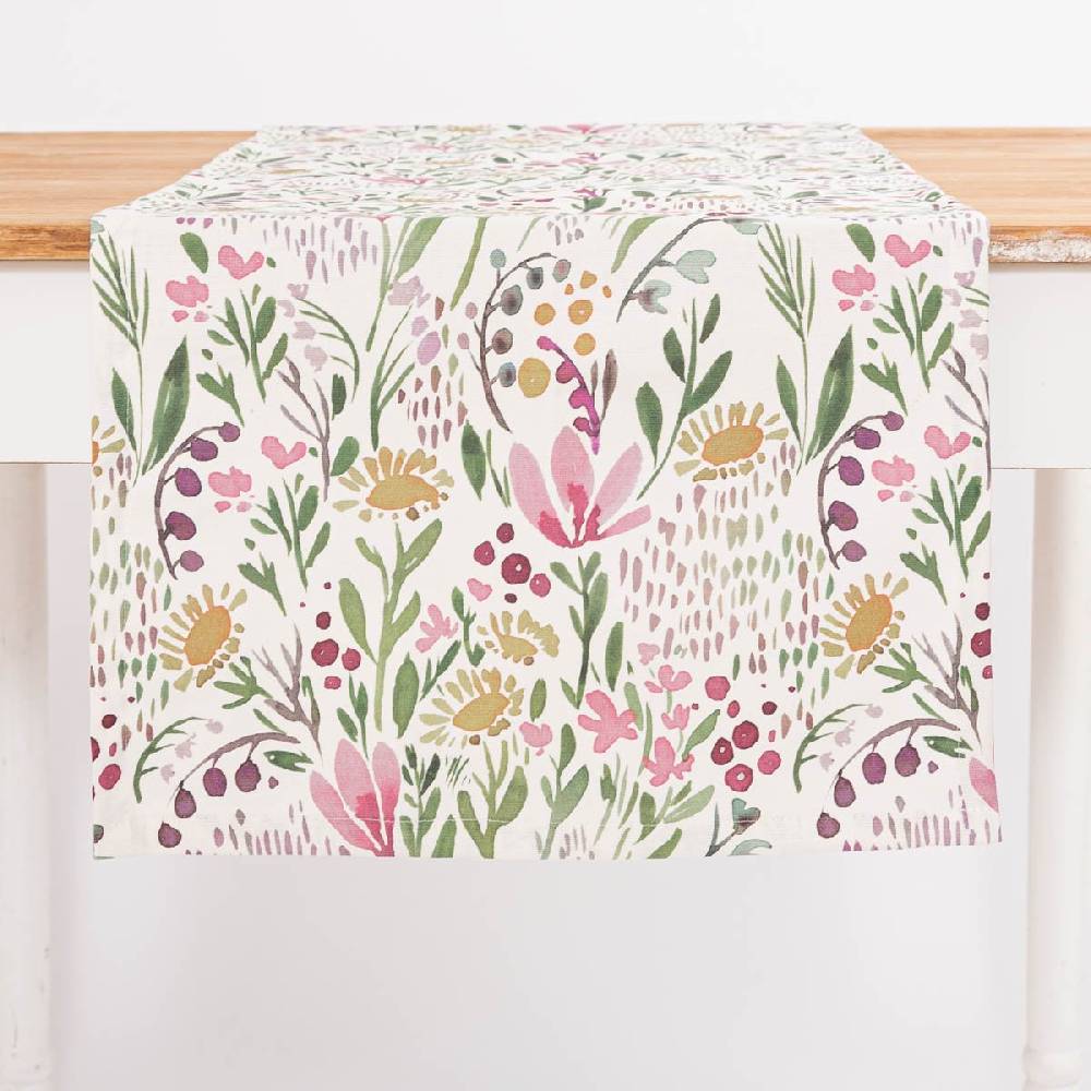 Schöner Leben Tischläufer Aquarell Blumen weiß rosa grün 40x160cm von SCHÖNER LEBEN Super Sparpreis