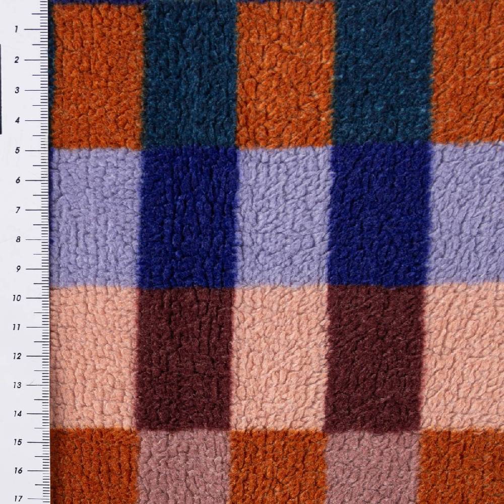 Schöner Leben Teddystoff Plüsch ALCALA Würfelmuster blau bunt 1,50m Breite Letzte 2 Tage