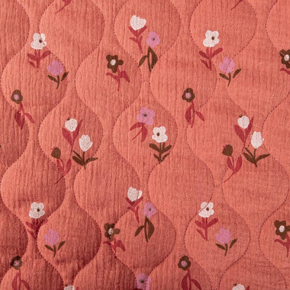Schöner Leben Steppstoff aus Musselin Stoff WAVE Doubleface Blumen-Print rosenrot mintgrün 1,28m Breite Letzter Tag